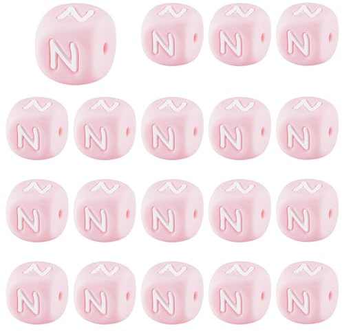 LEGENTLISUR 20 Stück Silikon Buchstabenperlen 12mm Quadratisch Würfel Alphabet Silikonperlen Für Freundschaftsarmbänder Wörter Halsketten Schlüsselanhänger Schmuck Basteln DIY Projekte (Buchstabe N)