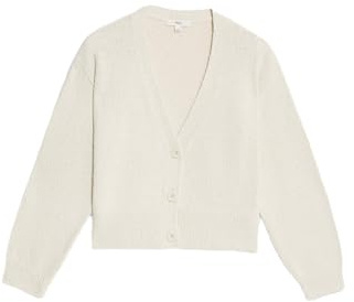 Marks & Spencer Cardigan Relaxed in Misto Cotone Testurizzato con Scollo a V da Donna Beige