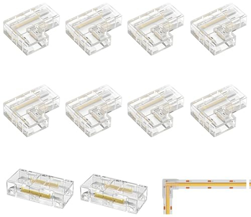 10PCS Connettori Striscia LED COB 2 Pin 8 mm, 2PCS Connettori Diritti Trasparenti e 8PCS Connettore Angolo a Forma di L Senza Saldatura Connettore Angolare per Soggiorno Corridoio e Camera da Letto