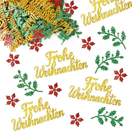 BETESSIN Tischdeko Weihnachten Bunt - 100 Stück Konfetti mit Weihnachtsmotiven - Streudeko Weihnachten Glitzer - Weihnachtsdeko zum Basteln für Tisch, Weihnachtskarte, Scrapbooking & Geschenke