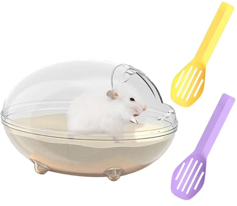 PLUSHCEWT Hamster-Badezimmer, Hamster-Sandbad, Hamster-Badewanne, transparentes Hamster-Badezimmer mit Schaufel-Set, Hamster-Badeschüssel für Kleintiere, Hamster, Rennmäuse (Dinosaurier, extra groß)