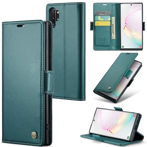 Rerzoiro Funda para Samsung Galaxy Note10 Plus, Funda de Cierre Magnético, Cartera de Cuero PU con [Bloqueo RFID], Soporte, Ranura para Tarjetas,Carcasa de Libro,Case para Samsung Note10 Plus,Turquesa