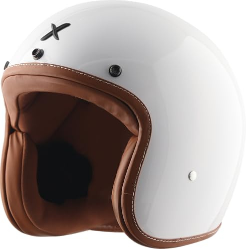 HXP Jethelm Retro Motorradhelm Mopedhelm in Weiß Leder | Größen XS–XL | ECE 22.06 Zertifiziert | ABS-Hartschalentechnologie | Motorrad Helm Scooter Helm Halbschalenhelm