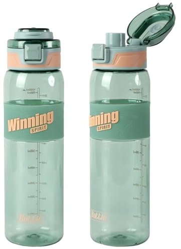 MHwan Gourde Sport, 1L, Robuste et Incassable, Élégante et Étanche Gourde Graduée, Sans BPA, Idéale pour le Sport, le Fitness et les Voyages