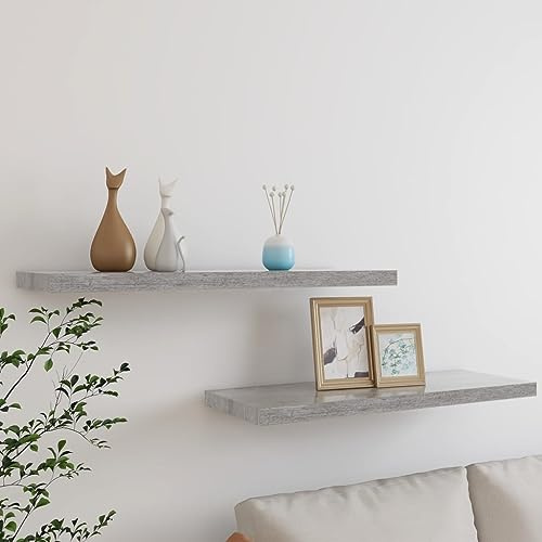 YuuSsea Juego de 2 estantes flotantes gris hormigón, 80 x 23,5 x 3,8 cm, diseño de placas de panal de MDF, estantes de pared estables para dormitorio, baño, sala de estar, decoración de pared versátil