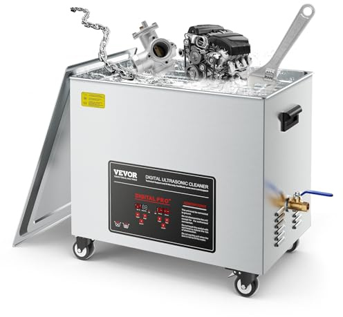 VEVOR Nettoyeur à Ultrasons 50 L, Appareil de Nettoyage par Ultrasons 840 W 40 kHz, avec Panier de Nettoyage et Affichage Numérique, en Inox, avec Roues, pour Pièces Industrielles et Carburateurs