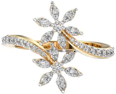 Bague marguerite de rêve en argent sterling 925 | Plaqué or | Bagues de luxe faites main avec moissanite, marquise et forme ronde | WWJR_0438
