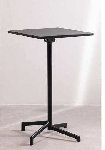 Genérico Mesa Alta de Bar Cuadrada Plegable, 60x60 cm, Acero Negro, Convertible 2 Alturas, para Restaurante Terraza Bar
