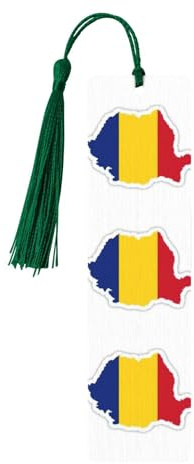 Romania Flag Map Tassel Bookmarks Set for Women, 5 Pc Wooden Book Study Supplies Accessories for Reading