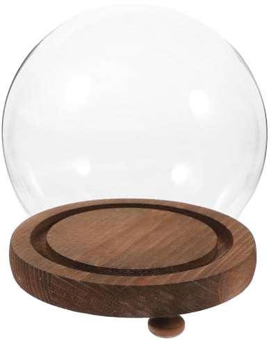 Toddmomy Cloche Sphérique en Verre Transparent avec Socle en Bois 12 CM Dôme Décoratif pour Plantes Succulentes et Fleurs Préservées Vitrine Élégante pour Jardin et Décoration Intérieure