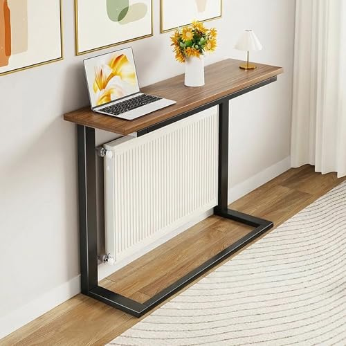 Leaceuv Cubre Radiadores,Estante Cubreradiadores,Mesa Estrecha para Detrás del Sofá Cama,Mesa Auxiliar de Madera y Metal,Cubierta Radiador,para Sala de Estar,Cocina,Pasillo(Nero,80x15cm/31.4x5.9in)