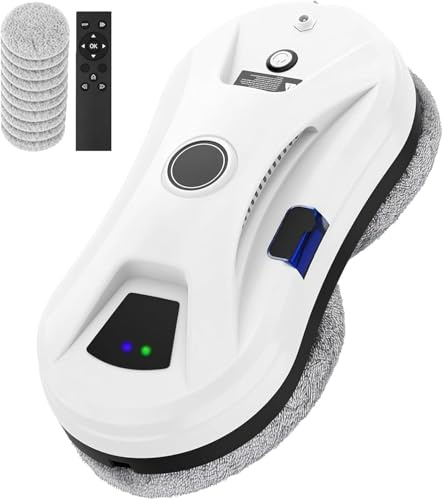 Window Cleaner Robot 2800Pa with Water Spray, Smart Automatic Glass Cleaning Robot Remote Control 3 Modes Edge Detection Anti-Fall Safety for High-Rise Windows Ceilings 10 Cloths