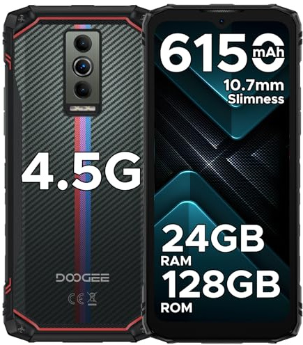 DOOGEERugged Blade 10 Energy Rugged Smartphone, 6150mAh Android 15 Rugged Phone with 24GB RAM+128GB ROM, 10.7mm ultra-thin, 6.56 inch 90Hz, 16MP+8MP, 3 Cards Slots, Widevine L1, Face ID, NFC