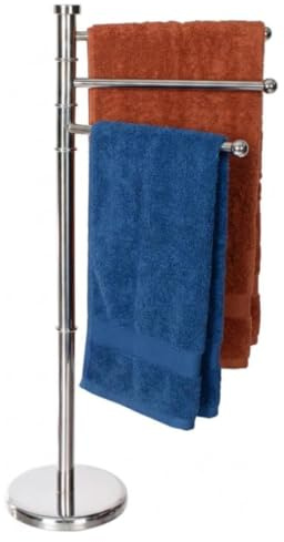 Homea Piantana Portasciugamani da Terra in Acciaio con 3 Bracci Rotanti - Porta Salviette Bagno Salvaspazio Stabile e Antiruggine - Design Moderno in Argento Satinato 87x37x22 cm