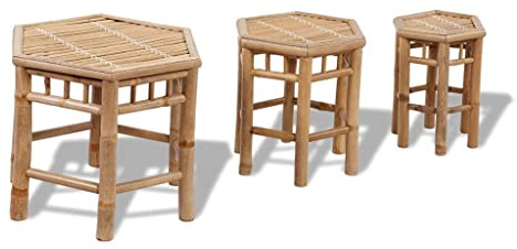 YunCangg Lot de 3 tabourets de jardin en bambou, empilables, résistants aux intempéries, pour terrasse, balcon et jardin, hexagonaux, robustes, en bois, peu encombrants, polyvalents