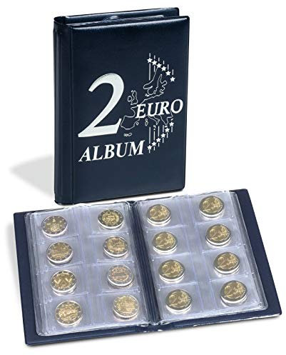 Leuchtturm 350454 Münzalbum Route 2-Euro - Taschenalbum für 48 2€-Münzen - 2 Euro Deckelprägung - blau