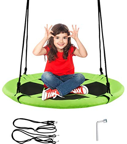 COSTWAY Columpio Nido Niños Columpio Redondo Diámetro 100cm Altura Ajustable Carga hasta 150 kg (Verde)