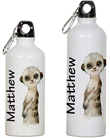 Printtoo Personalisierter Name Wasserflasche Kinder Karabiner Clip Erdmannchen Druck Aluminium Sportflasche 650ml/21.9oz