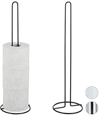 Relaxdays Ersatzrollenhalter, 2er Set, je 5 Ersatzrollen Toilettenpapier, Metall, freistehend, HxD: 50 x 14 cm, schwarz