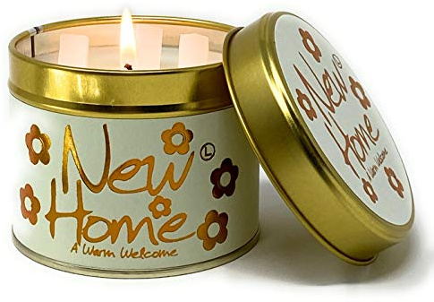 Lily Flame New Home Scented Tin Candle - A Warm New Home Welcome Sophisticated Citrus Scent and Sparkling Bronze Print on Pistachio Green Tin Candle