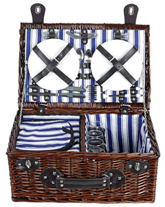 Picknickkorb mit großer Kapazität im Freien Outdoor Portable Luxus 4 Personen Wicker Chiller Picknick Hamper Isolierung Gewebt Korb mit Deckel Camping Traditionelle Picknickkörbe Picknickkörbe Set Ges