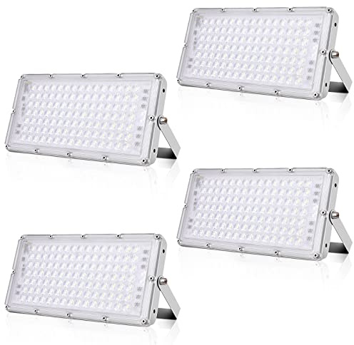 Viugreum 4 PACK Led Fluter 100w, Ultradünn Flutlicht Kaltweiß 6000K, Superhell 10000Lm Mit 105Leds (Smd 2835), IP66 Wasserdicht Aussenstrahler für Garten, Garage, Sportplatz, Hotel ect