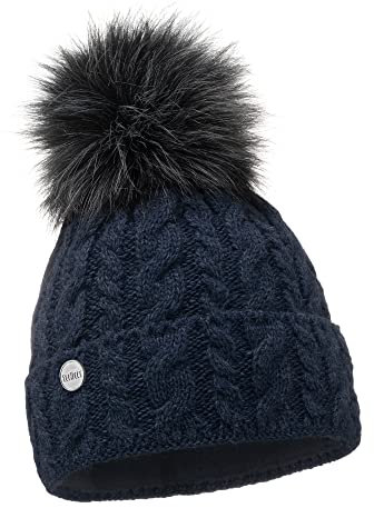 ELIMELI® Damen Winter Mütze warme Strickmütze Wintermütze mit Bommel Slouch Strick Beanie Damen für Winter Bommelmütze Hergestellt in EU Farbenauswahl 15568 (Marineblau)