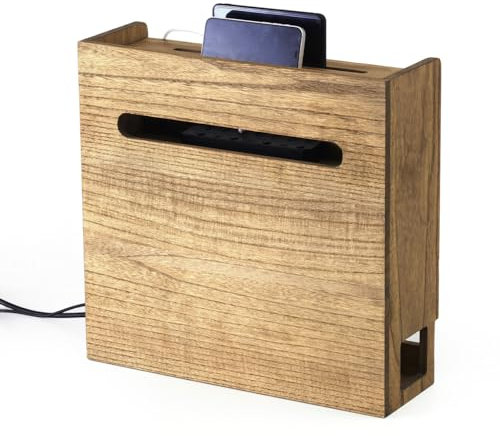 KIRIGEN Boîte de Rangement pour routeur WiFi, étagère en Bois pour routeur sans Fil, boîte de Rangement pour câbles, étagère pour Gestion et Organisation des câbles Gelb-Braun