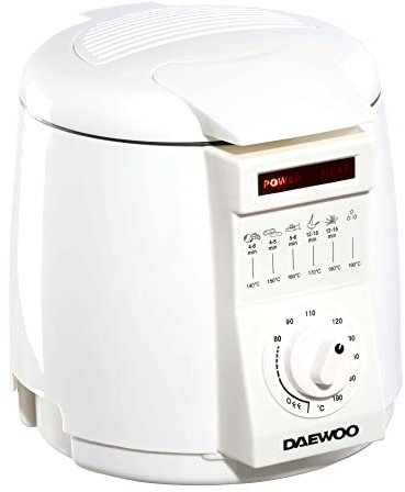 Daewoo Mini Deep Fat Fryer SDA2324 Compact 1 Litre Oil Cooker With Removable Basket, Odour Filter, Adjustable Temperature Control, Chips, Chicken, Fish White