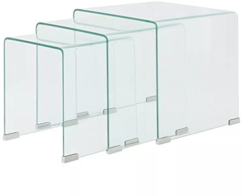 Voupuoda Dreiteiliges Satztisch-Set aus gehärtetem Glas, Wohnzimmertisch, Couchtisch, Beistelltisch, Kaffeetisch, für Wohnzimmer Schlafzimmer, Transparent