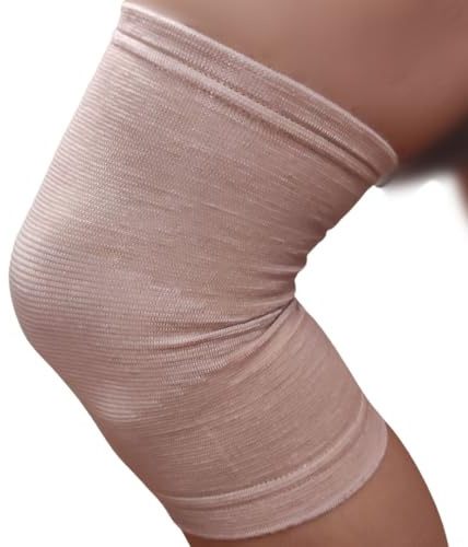 GYOUNG Ginocchiera Elastica in Lana e Cotone, Supporto per Ginocchio Uomo/Donna, Fascia a Compressione, Sollievo per Reumatismi, Dolori Articolari, Attività Sportive, Beige, Taglia 1
