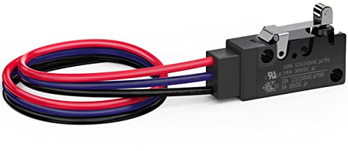 DIYhz Short Hinge Roller Lever Waterproof Momentary Push Button Micro Limit Switch with Line 1NO 1NC SPDT Snap Action Mini Switches 3 Pins 1 Pc ​for Arduino, Appliance and Electronic Equipment