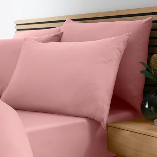 Catherine Lansfield Sábana Bajera Ajustable So Soft para Cama Individual, no Necesita Planchado, Color Coral