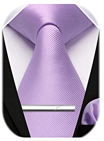 HISDERN Violet Solid Color Wedding Tie and Pocket Square, Classic Tie Clip Set for Men-Multiple Colors