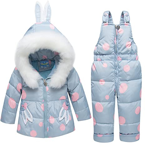 2 stycken småbarn snödräkt för flickor dunjacka med huva kappa + skidbyxor, skidset för barn, GRÅ, 2-3 Jahre