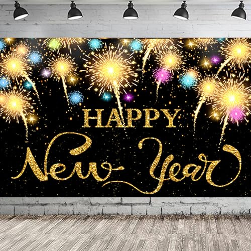 Nyårsafton dekoration 2026 nyårsbanderoll, stor Happy New Year Banner 180 x 110 cm, nyårsbakgrund dekoration, nyårsafton festtillbehör, Happy New Year 2026 tyg foto väggdekoration för nyårsafton fest