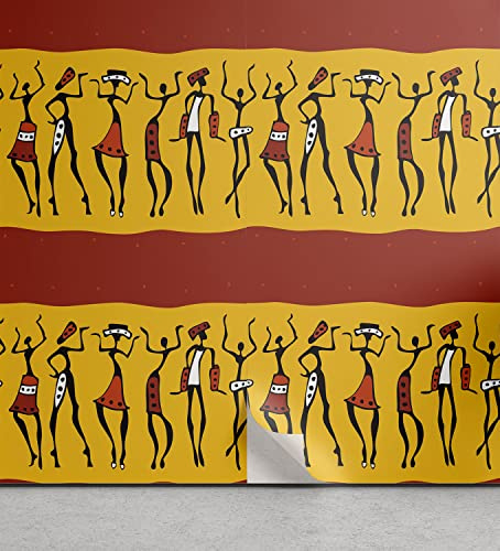 ABAKUHAUS African Peel & Stick Wallpaper for Home, Dancing Abstract Wall Paint Indigenous Culture, Self-Adhesive Living Room Kitchen Accent, 33 cm x 180 cm, Dark Orange Yellow Black