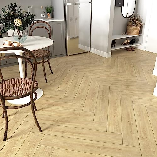 Yullpaper Vinylgolv, träutseende, PVC-golvbeläggning självhäftande badrum vattentät PVC golv beige självhäftande golvplattor 90 cm x 15 cm, 24 stycken träutseende, golvklistermärken för kök sovrum