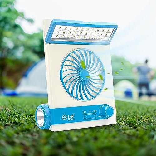 Ventilatore Portatile, Ventilatore da tavolo, 3in1 Solare Ventilatore con Torcia Elettrica Cura Degli Occhi Luce Led, Ricaricabile Piccolo Ventilatore da Scrivania per Casa Ufficio Campeggio (Blu)