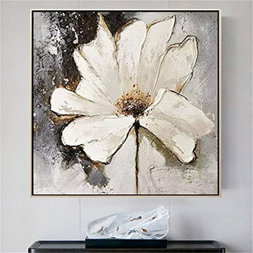 YMXCNM Ölbilder Auf Leinwand Handgemalt,100% Handgemaltes Acrylgemälde, Extra Großes Kunstwerk, Abstrakte Weiße Blumen, Textur, Kunstölgemälde, Wandkunst, Rahmenloses, Cooles Bild Für Wohnzimmer-Heim