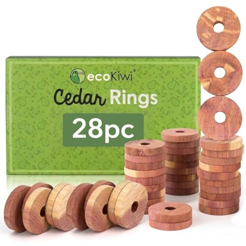 ecoKiwi Anti Mites Textiles Puissant 28 Anneaux de Cèdre - Naturelle & Durable Antimites Vêtements Puissant - Parfum Bois de Cèdre Frais - Répulsifs à Mites de Vêtements pour Placards & Penderies