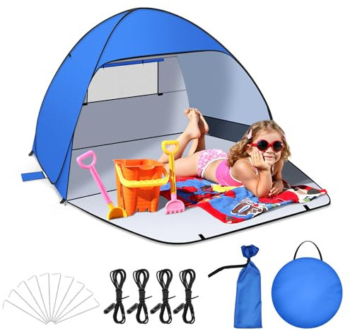Jsdoin Strandmuschel Pop Up mit UV SchutzPop UpZelt Strandzelt,Koffertauglich Zelt für L (2-3) Personen/XL (3-4) Personen inkd. Wurfzelt Beach Tent für Camping Garten Familien mit Tragetasche