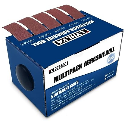 Hook and Loop Sandpaper Rolls, 5 Grits Emery Cloth Rolls 1 Inch x 20 Feet Assorted Sand Paper with Dispenser 150 240 320 400 600 Grit Abrasive Sandpaper Rolls for Woodworking Metal Polishing