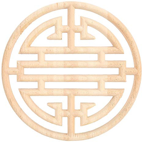 Tissting 7.9x7.9x0.4 Zoll Runde Holzapplikationen Onlays Chinesisch Vintage Stil Holz Geschnitzt Applique Unbemaltes Zentrum Carving Abziehbild für Tür Wand Decke Schrank Dekoration