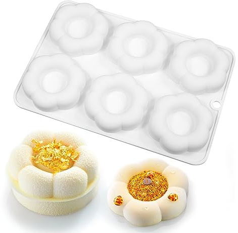 XiaoShenLu Silicone Mousse Cake Mold Bakeware Dessert Mousse DIY Cioccolato Sapone Candela Stampo, 6 fori Fiore Forme Mooncake