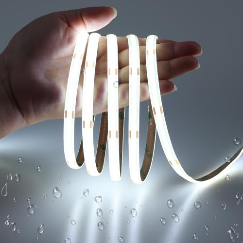 JOYLIT Striscia LED COB 12V 6M 6000K Bianca Freddo Impermeabile Senza Punti | 320 LEDs/M, 4500LM, CRI 90, Dimmerabile, Tagliabile, Autoadesivo Nastri LED Per RV, Cucina, Bagno(Solo Luce)