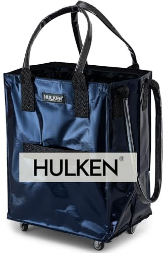 HULKEN - (Medium, dunkelblau) Wiederverwendbare Einkaufstasche auf Rädern. Der Einkaufswagen trägt bis zu 30kg. Der klappbare Einkaufstrolley hat robuste Griffe und Reißverschluss.