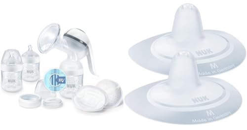 NUK Nature Sense Handmilchpumpe | Still-Set mit Handmilchpumpe, Babyflaschen & Ultra Dry Comfort Stilleinlagen | 6 Stück & Stillhütchen | Brusthütchen zum Stillen | schützt vor wunden Brustwarzen