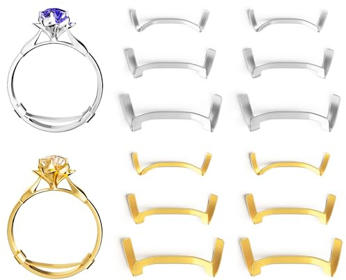 ELETIUO Filled Metal Ring Guard Set for Loose Rings,12 Pack 3 Sizes for Different Band Widths,Invisible Ring Size Adjuster Tightener Spacer Fitter for Any Ring Size,Golden+Silver Color