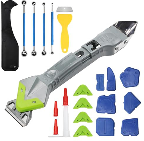 Pwocvoe 5 in 1 Silicone Remover Tool,Silicone Tool Finishing kit,Sealant Finishing Caulking Tools,Window Sink Caulk Remover with 4 Replace Silicones & 13pcs Grout Mastic Smoothing & 4 Modelling Ball